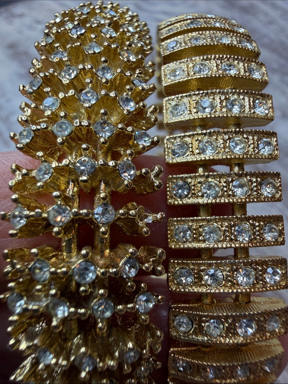Vintage Gold Tone Rhinestone Cuff Bracelets Set of 2